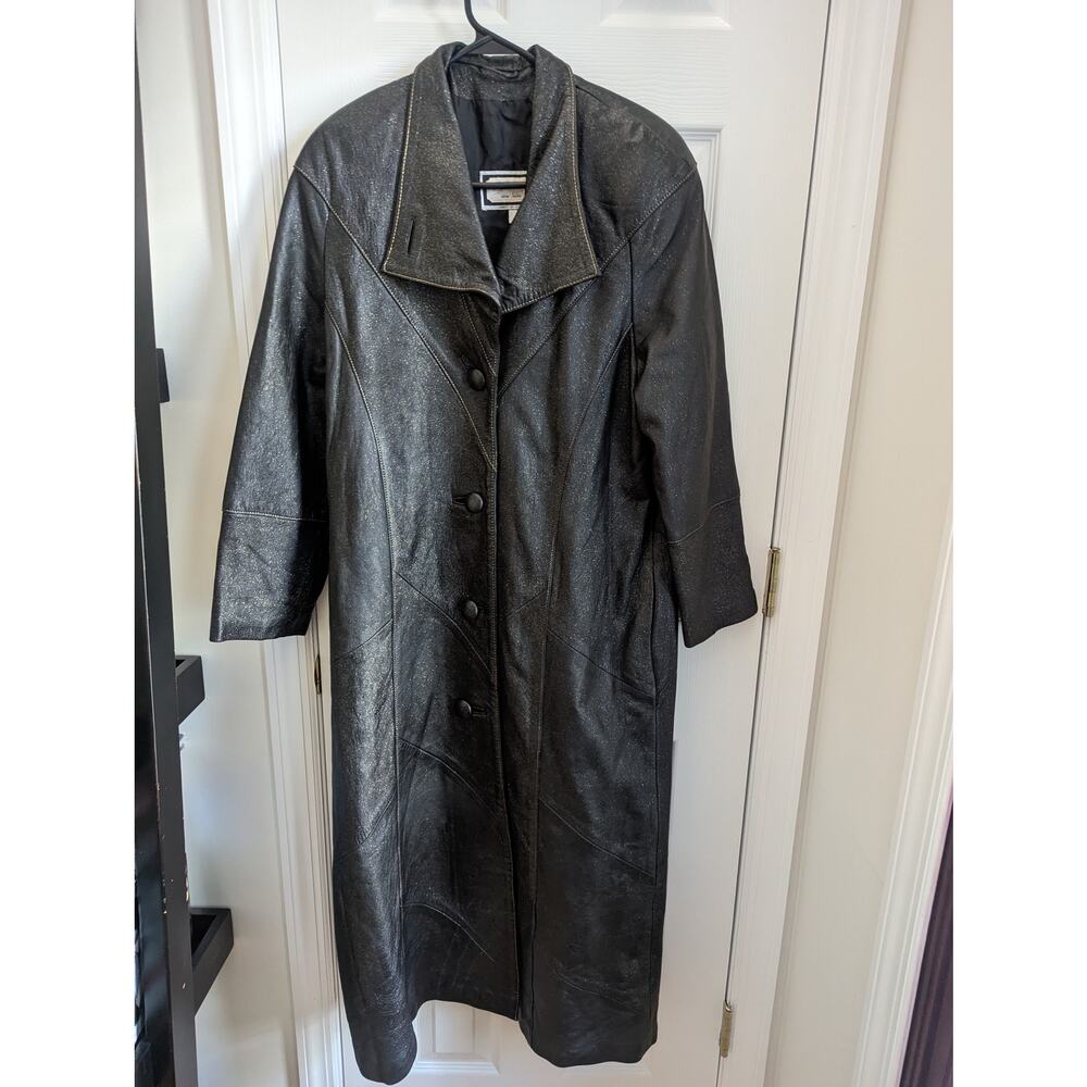 Genuine Leather Glitter Coat Size S Long Trench Glittery Punk Goth Whimsygoth